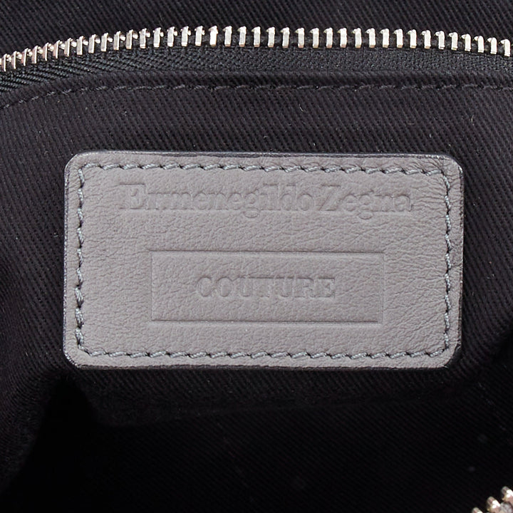 ERMENEGILDO ZEGNA grey lambskin shearling wrist strap zip clutch bag