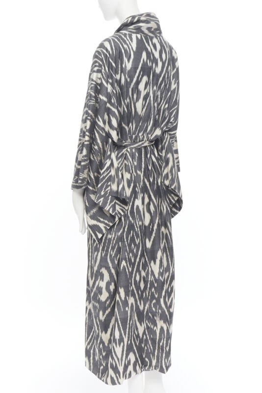 OSCAR DE LA RENTA SS19 Runway brown black leopard pink silk lined kimono L