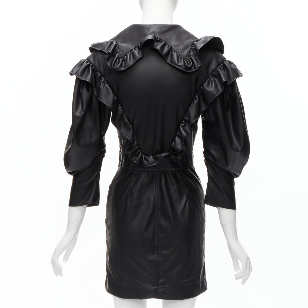 PHILOSOPHY DI LORENZO SERAFINI black faux leather Victorian ruffle dress IT38 XS