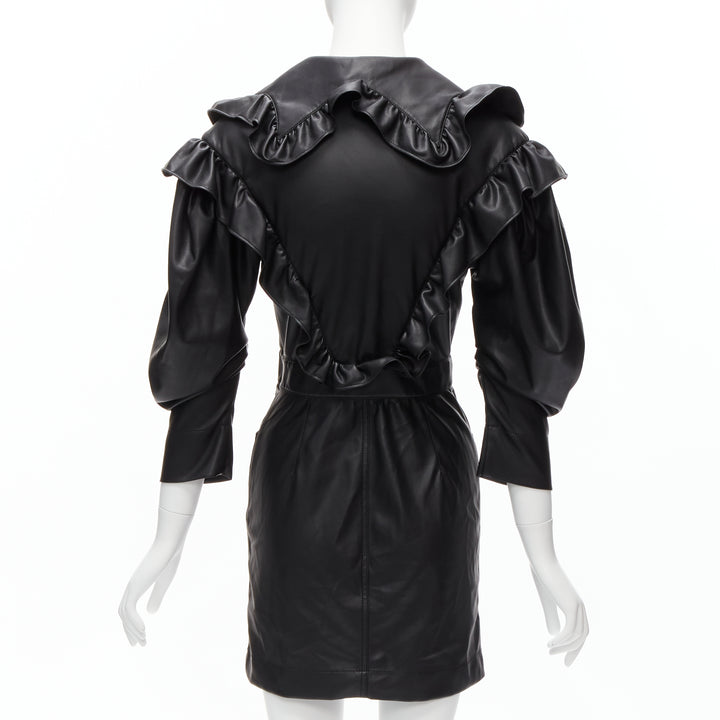 PHILOSOPHY DI LORENZO SERAFINI black faux leather Victorian ruffle dress IT38 XS