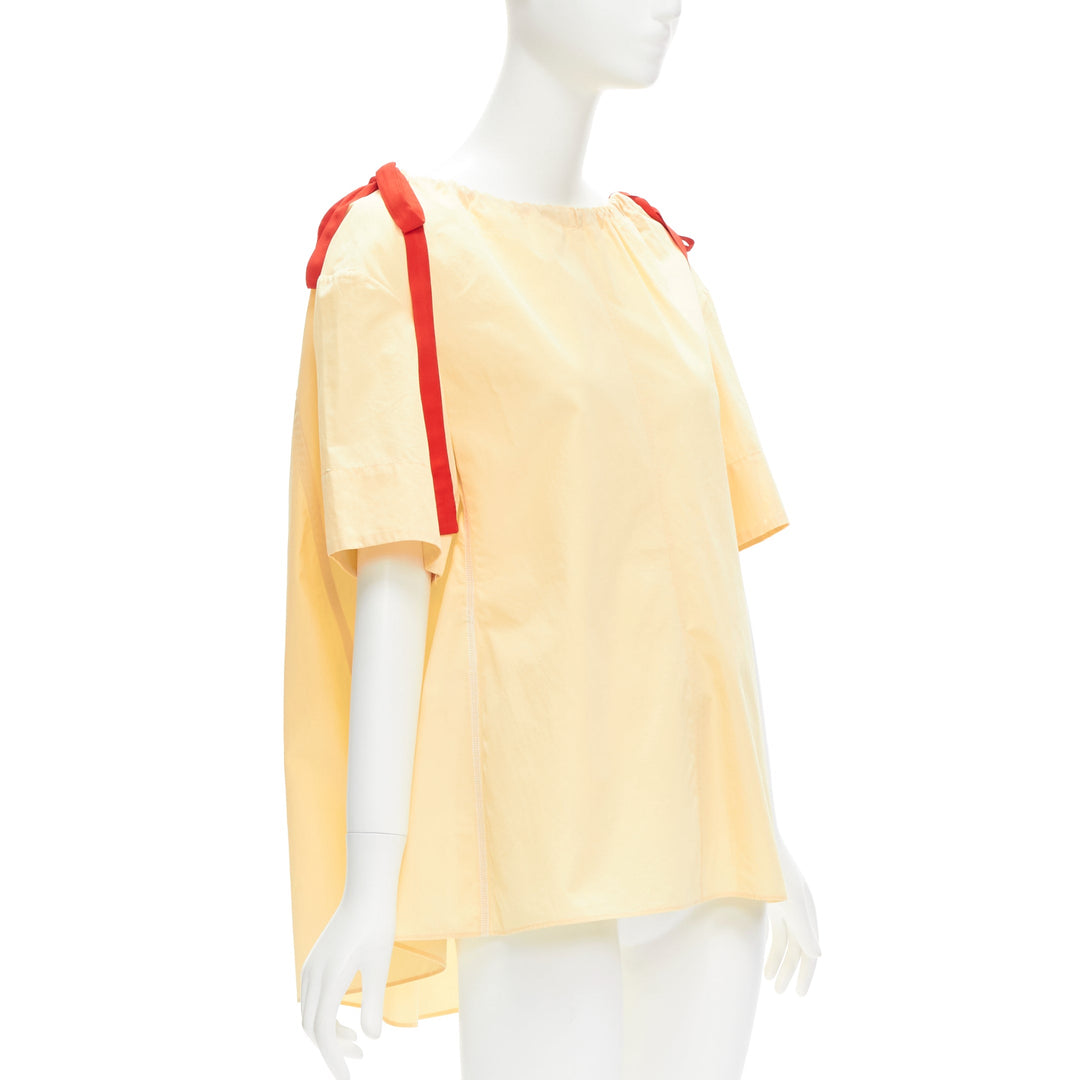 MARNI yellow 100% cotton red drawstring collar trapeze flared top IT36 XXS