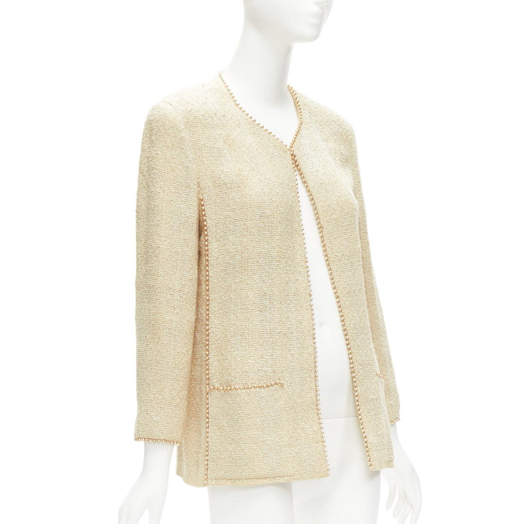 CHANEL Karl Lagerfeld 99P Vintage pearl trim boucle tweed jacket FR40 L