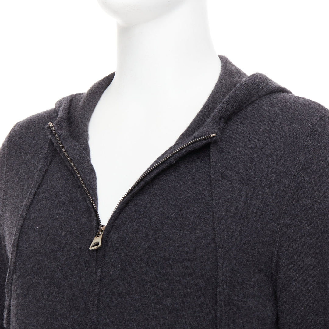 DOLCE GABBANA 100% cashmere grey silver logo zip hoodie IT48 M