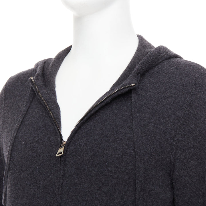 DOLCE GABBANA 100% cashmere grey silver logo zip hoodie IT48 M