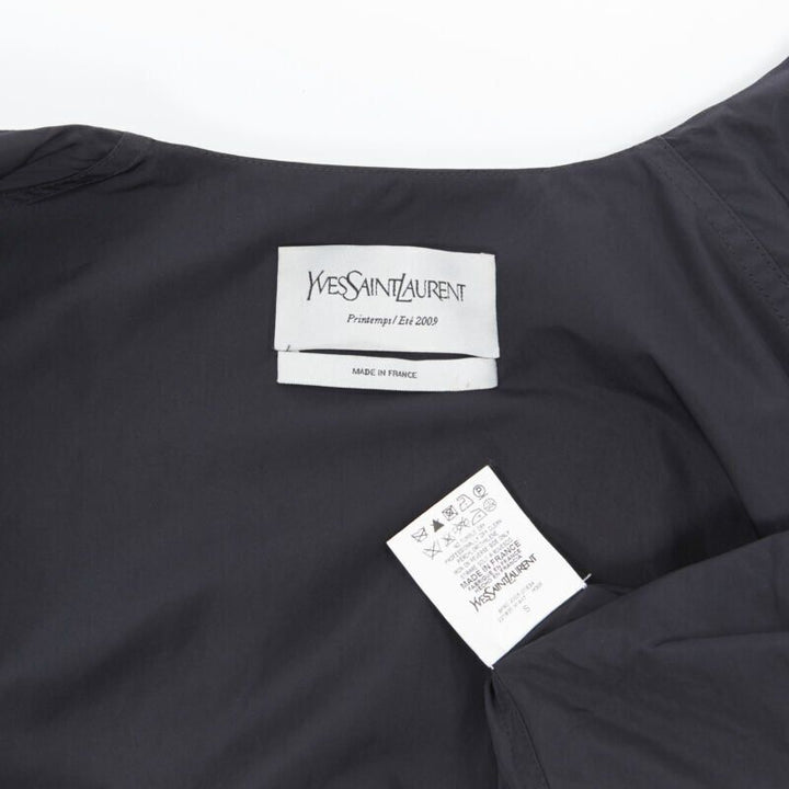 YVES SAINT LAURENT 2009 black nylon cut out drawstring cocoon coat FR38 S