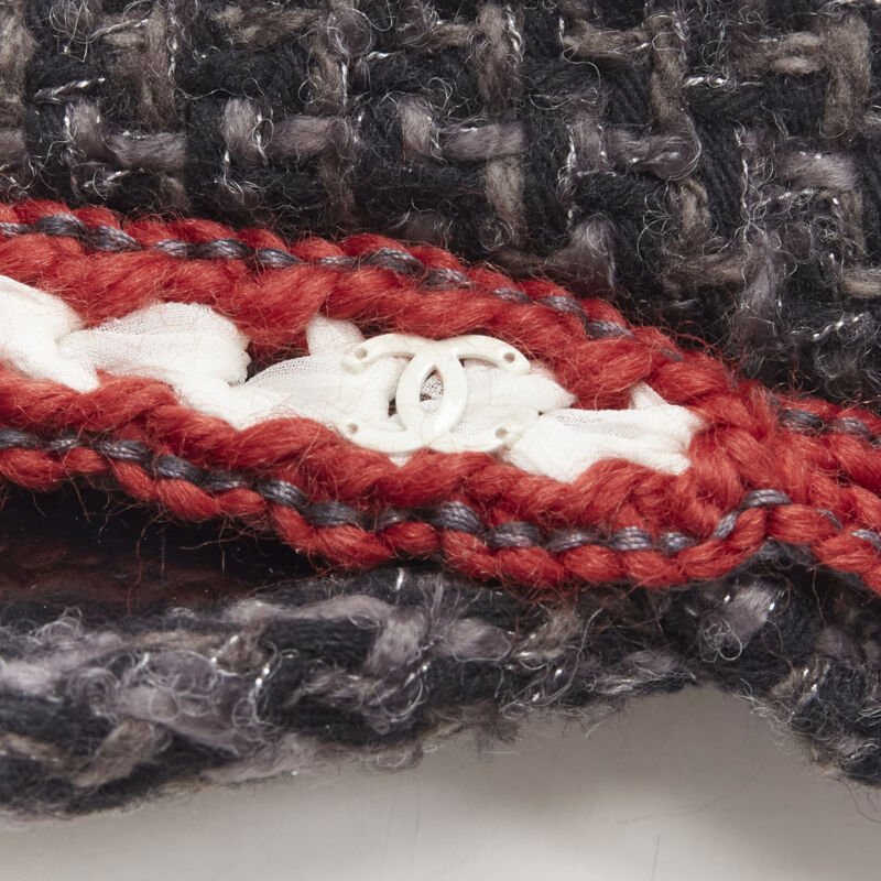 CHANEL 18A Parus Hamburg Runway grey tweed red braid black patent sailor hat S