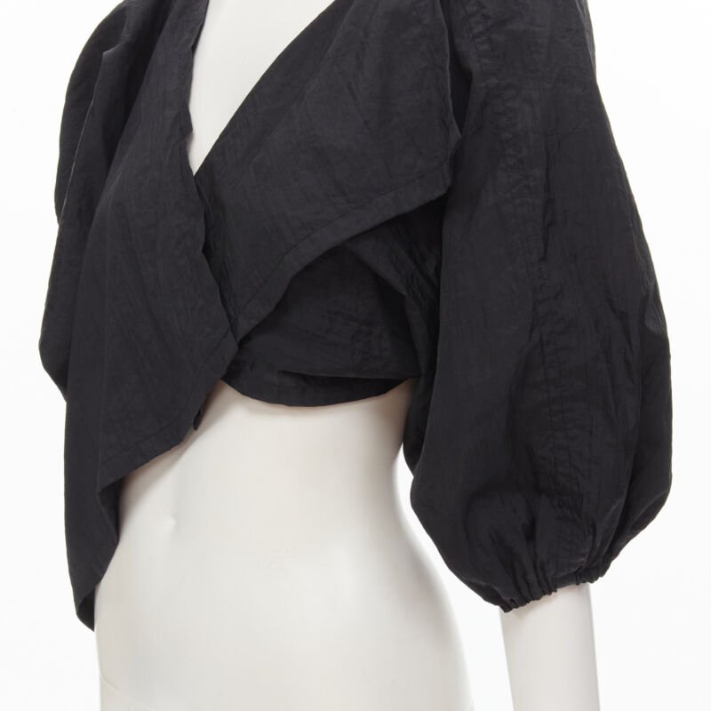 COMME DES GARCONS 1980's Vintage black crinkled nylon twist back shrug jacket