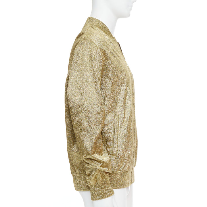 VERSACE gold medusa blue crystal crown metallic lurex bomber jacket