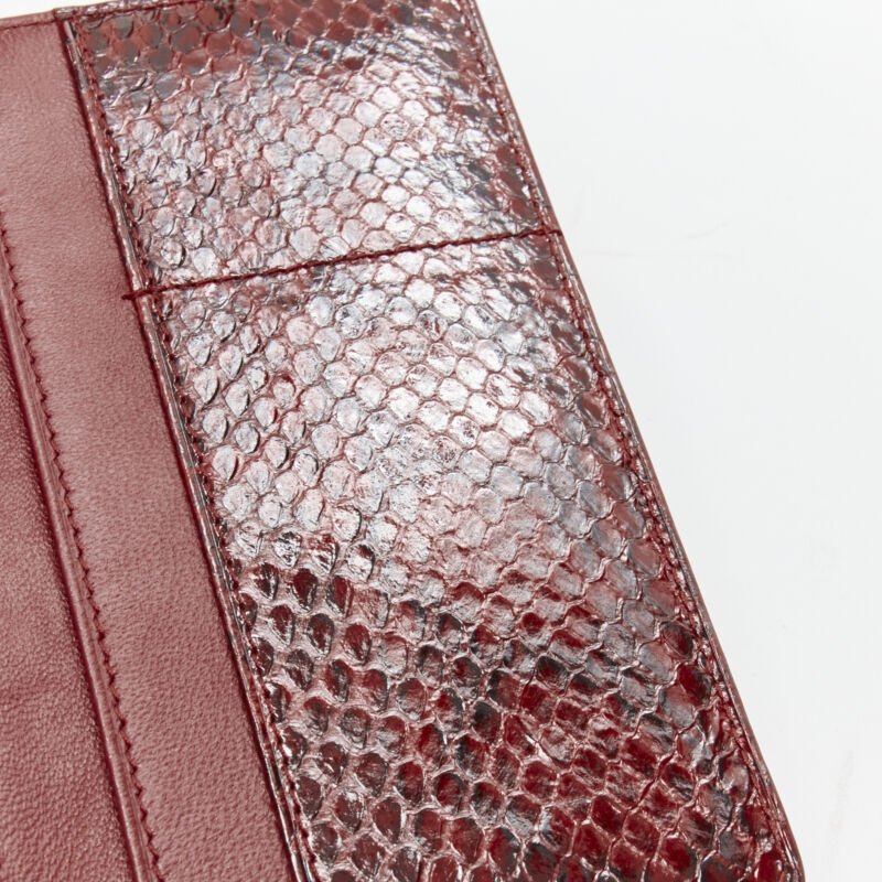 KWANPEN red glossy scaled leather trim bifold passport card holder
