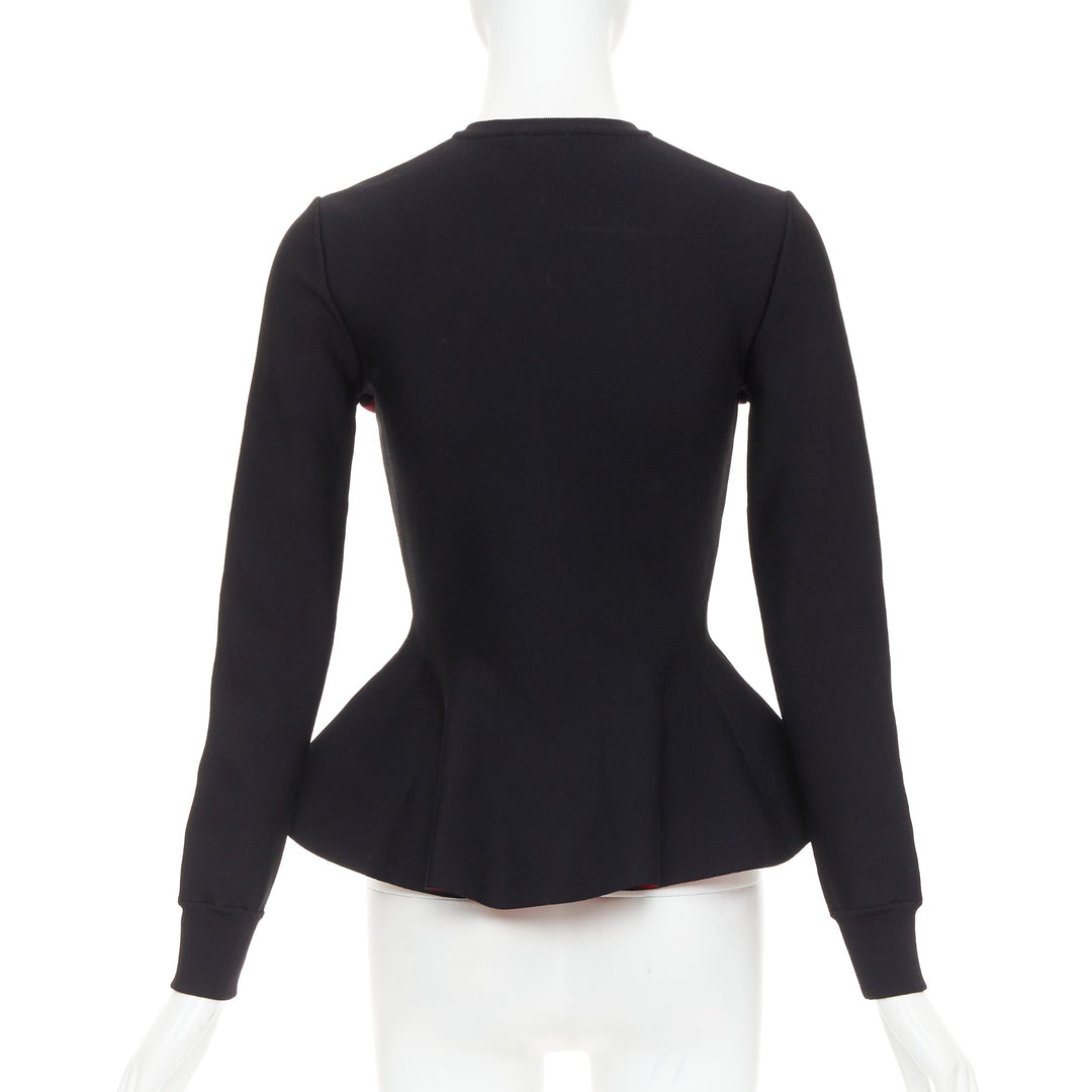 ALEXANDER MCQUEEN 2023 Ethereal Orchid red floral jacquard peplum cardigan S