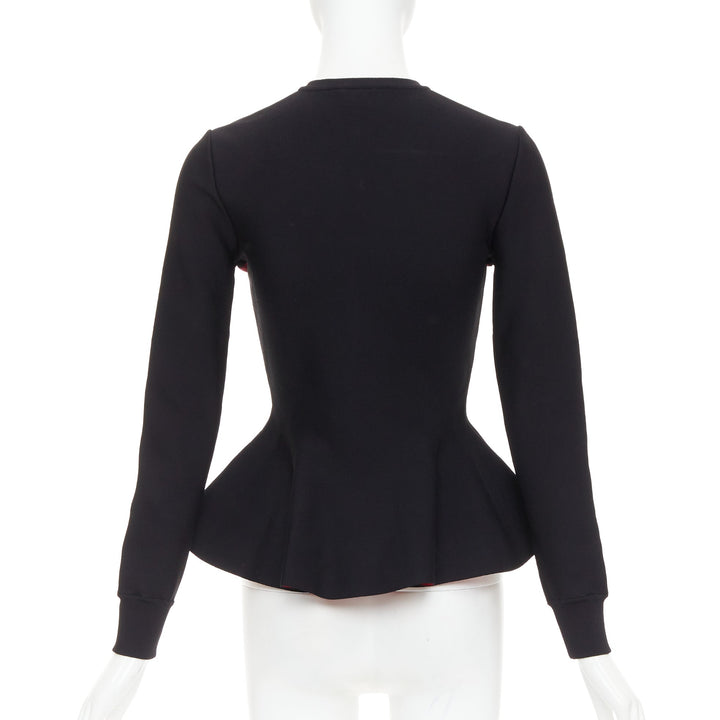 ALEXANDER MCQUEEN 2023 Ethereal Orchid red floral jacquard peplum cardigan S