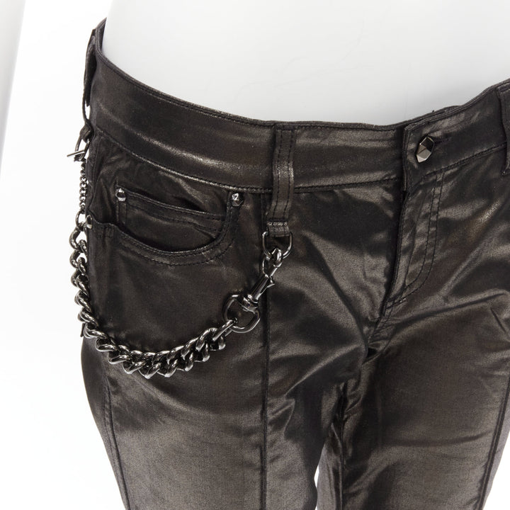 GUCCI Vintage gold gunmetal sheen hip chain flare leg pants IT42 M