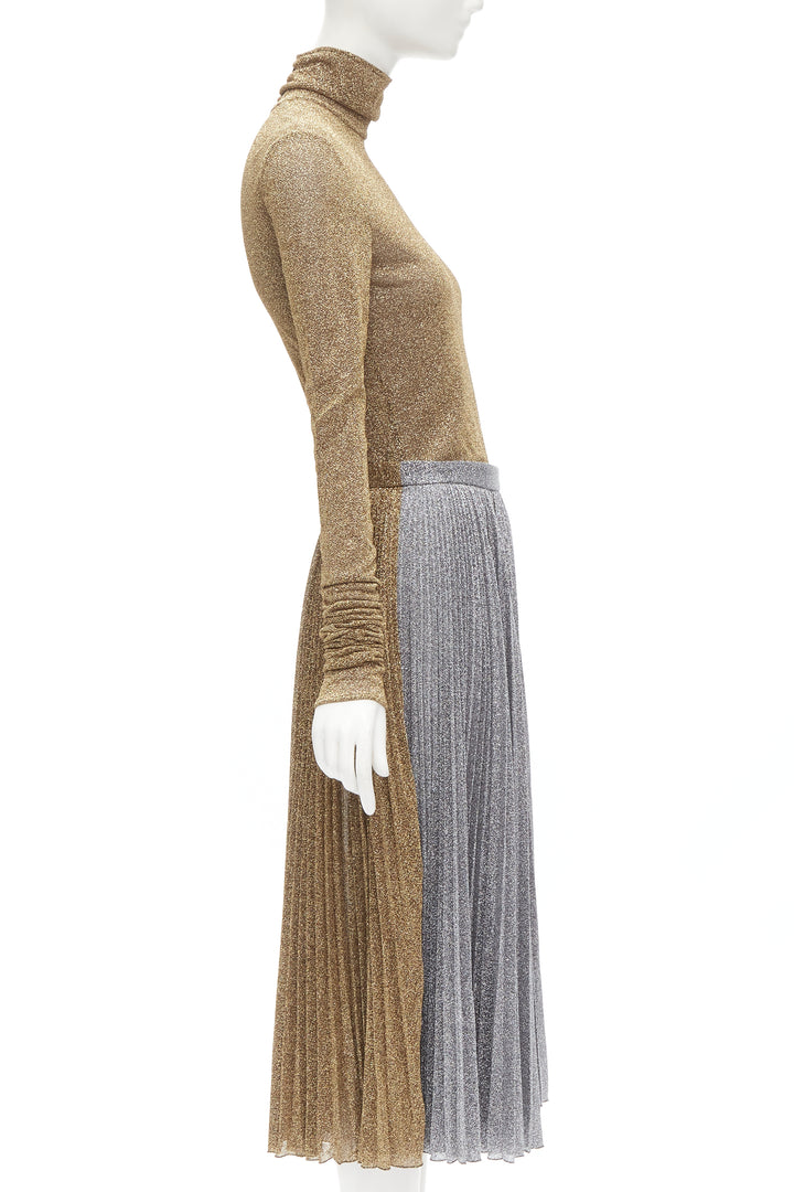 PHILOSOPHY LORENZO SERAFINI metallic gold silver lurex turtleneck skirt set S