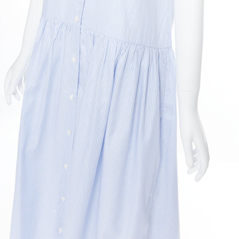 PALMER HARDING 100% cotton white bib front blue striped summer dress UK8 XS