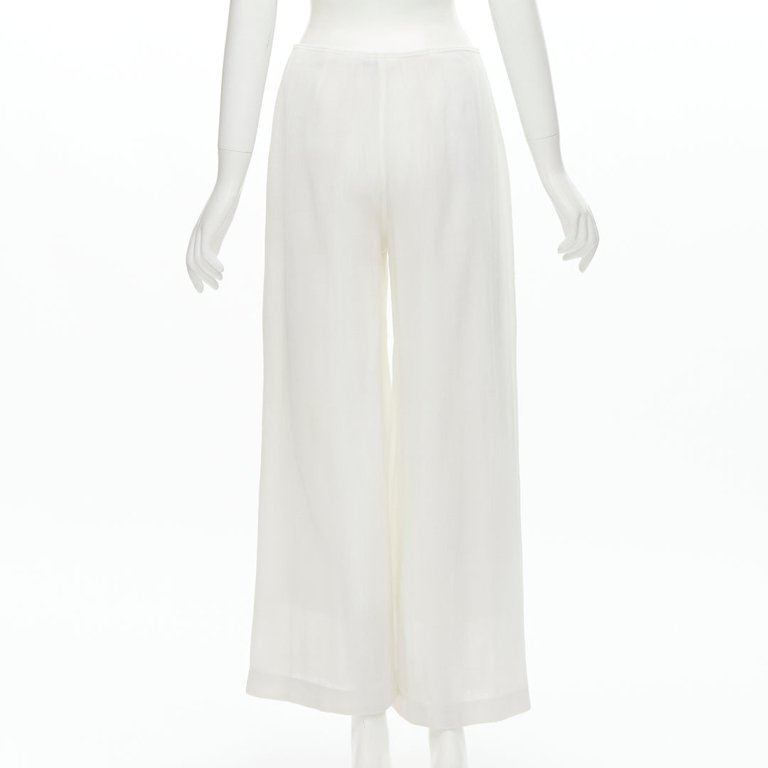 MARIOT CHANET white textured logo button fitted blazer wide leg pants IT42 M