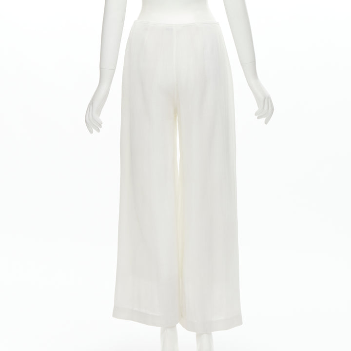 MARIOT CHANET white textured logo button fitted blazer wide leg pants IT42 M