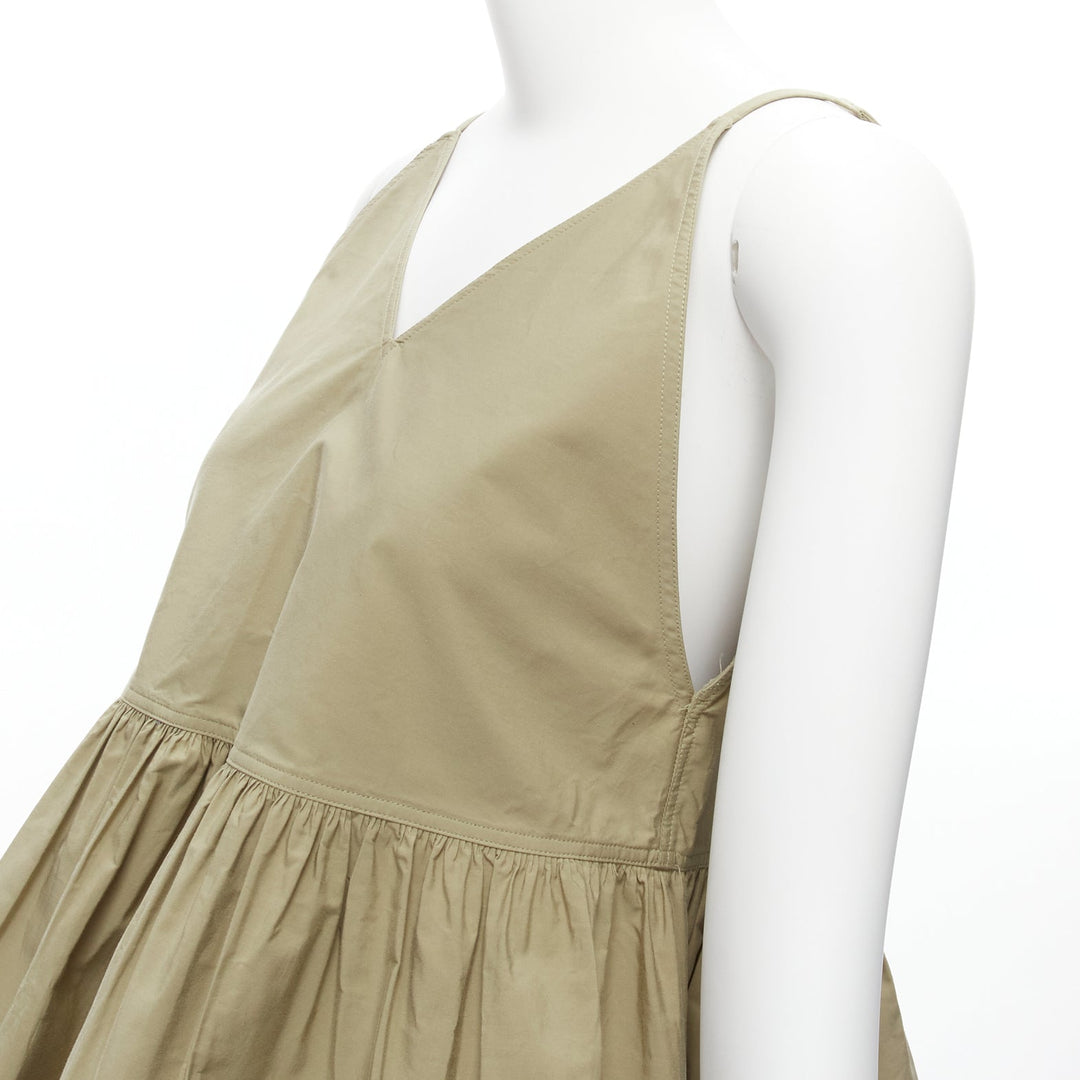 SOFIE D'HOORE green cotton V neck spaghetti flare safari tank top FR34 XS