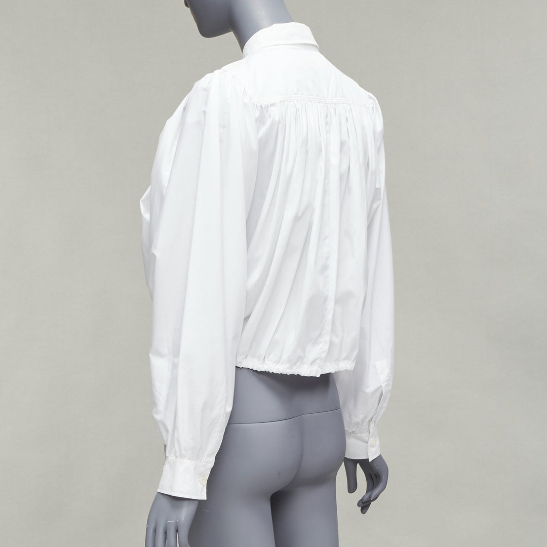 MARNI white cotton drawstring hem puff sleeve cropped blouse IT36 XXS