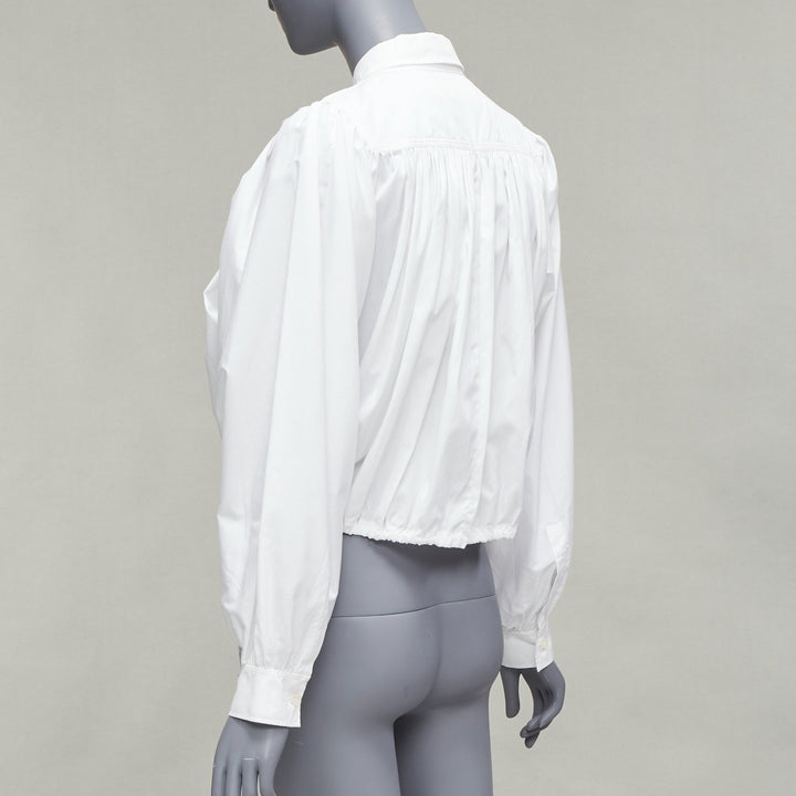 MARNI white cotton drawstring hem puff sleeve cropped blouse IT36 XXS
