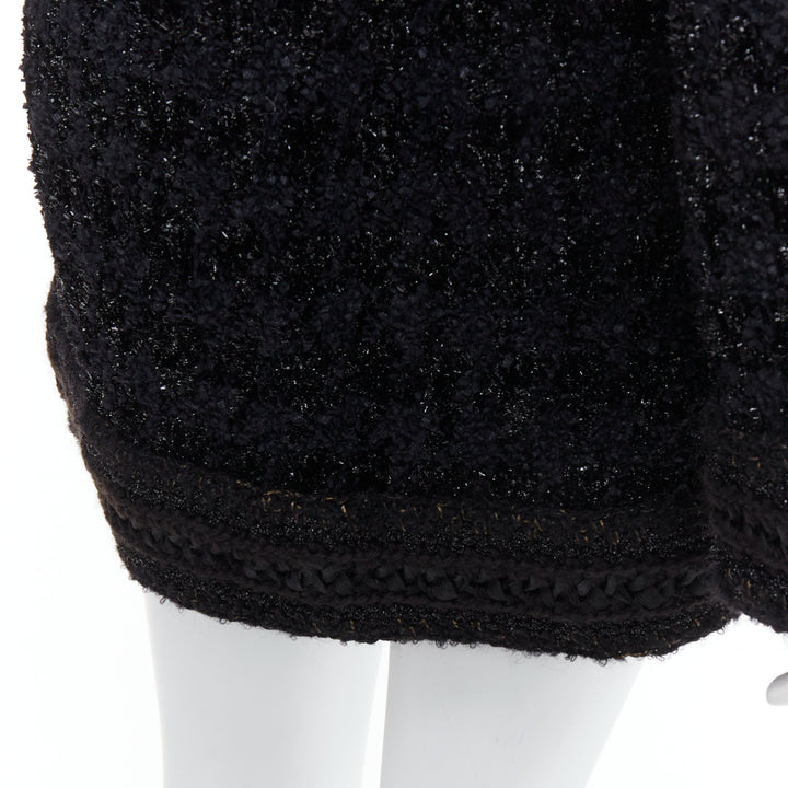 CHANEL 10A Paris Shanghai Runway black metallic checked qipao coat FR40