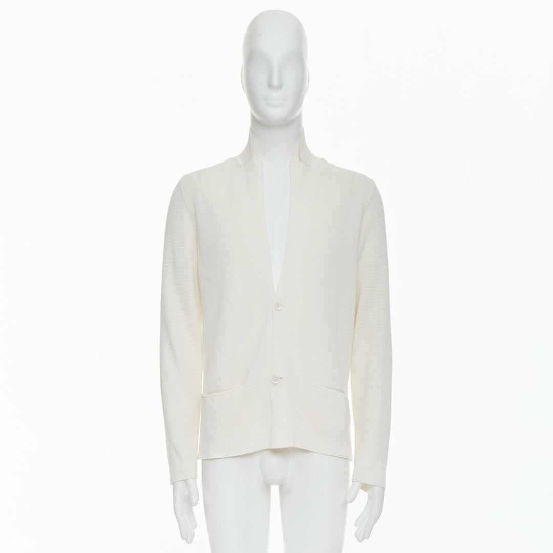 LANVIN cream cotton skinny lapel knitted buttons pocketed blazer M