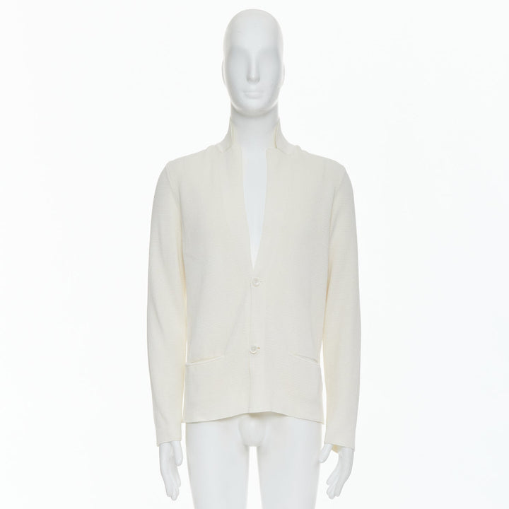 LANVIN cream cotton skinny lapel knitted buttons pocketed blazer M