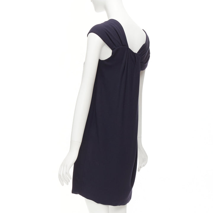 FENDI navy viscose wool asymmetric pleated collar silk lined mini dress IT38 XS