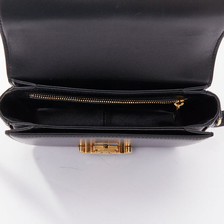 CELINE Teen Triomphe black shiny calfskin gold anagram logo crossbody bag