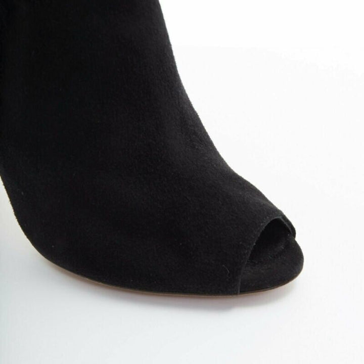 SERGIO ROSSI black suede leather strap buckle peep toe heel ankle bootie EU37