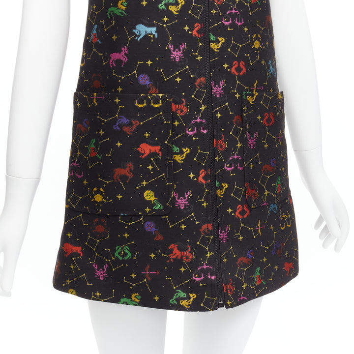 CHRISTIAN DIOR 2022 Pixel Zodiac black astrology jacquard zip mini dress FR34 XS