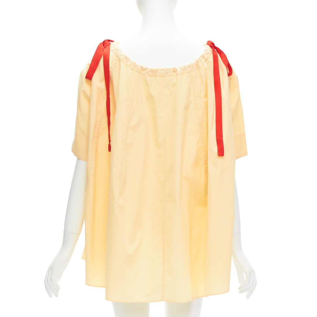 MARNI yellow 100% cotton red drawstring collar trapeze flared top IT36 XXS