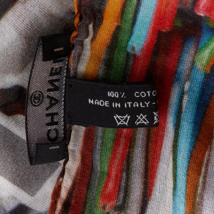 CHANEL multicolor 100% cotton CC logo data centre number print scarf