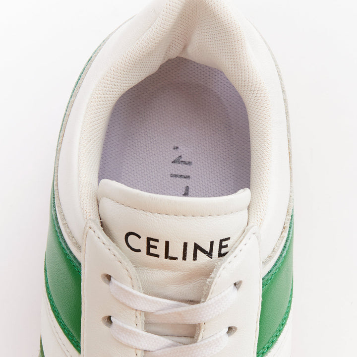 CELINE green optic white flash green leather low top sneakers EU37