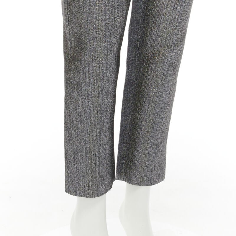 ROSIE ASSOULIN silver iridescent glitter metallic silk tapered cropped pants XS