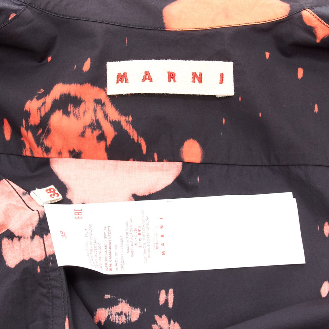 MARNI red black splatter tie dye rose print cotton button-up shirt IT38 XS