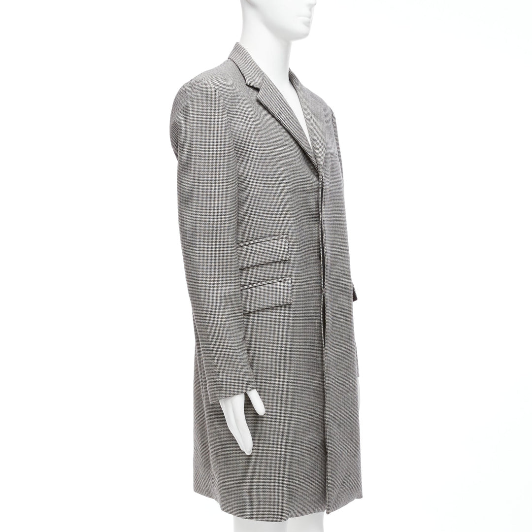 MARNI grey houndstooth wool blend invisible placket longline coat IT48 M