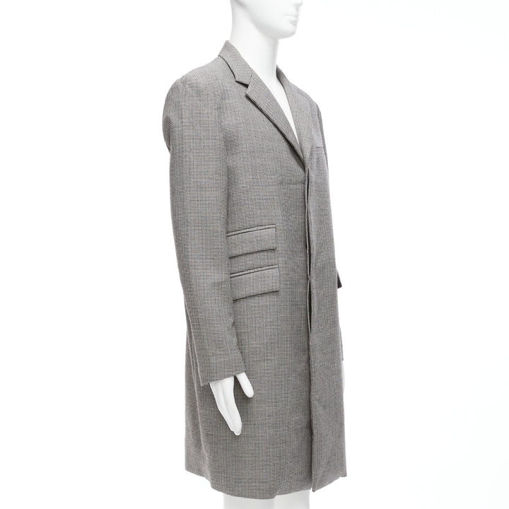 MARNI grey houndstooth wool blend invisible placket longline coat IT48 M