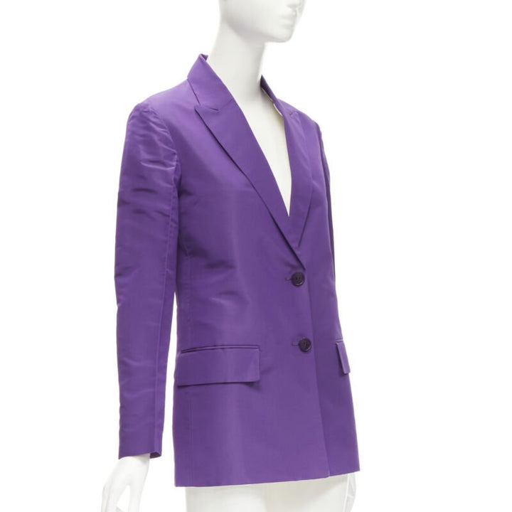 VALENTINO 2022 Runway purple 100% silk hidden waist drawstring blazer IT36 XS