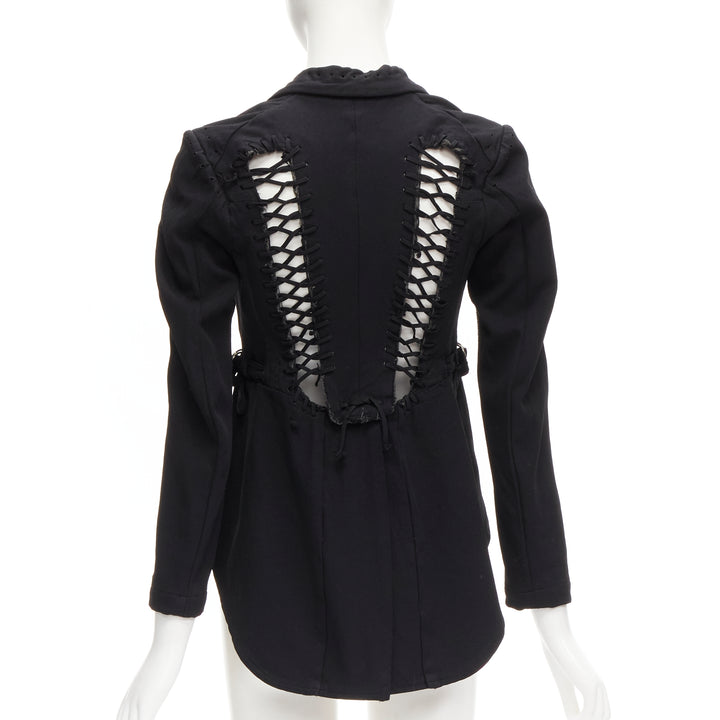 COMME DES GARCONS 2004 Runway black lace eyelet 2-way deconstructed jacket M