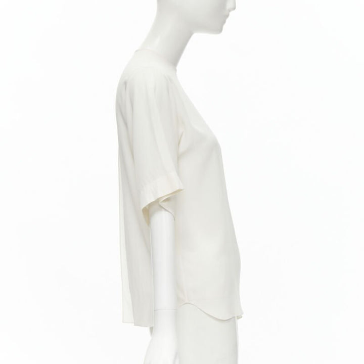 CHLOE 100% silk milk white split open back short sleeve top FR34 XS