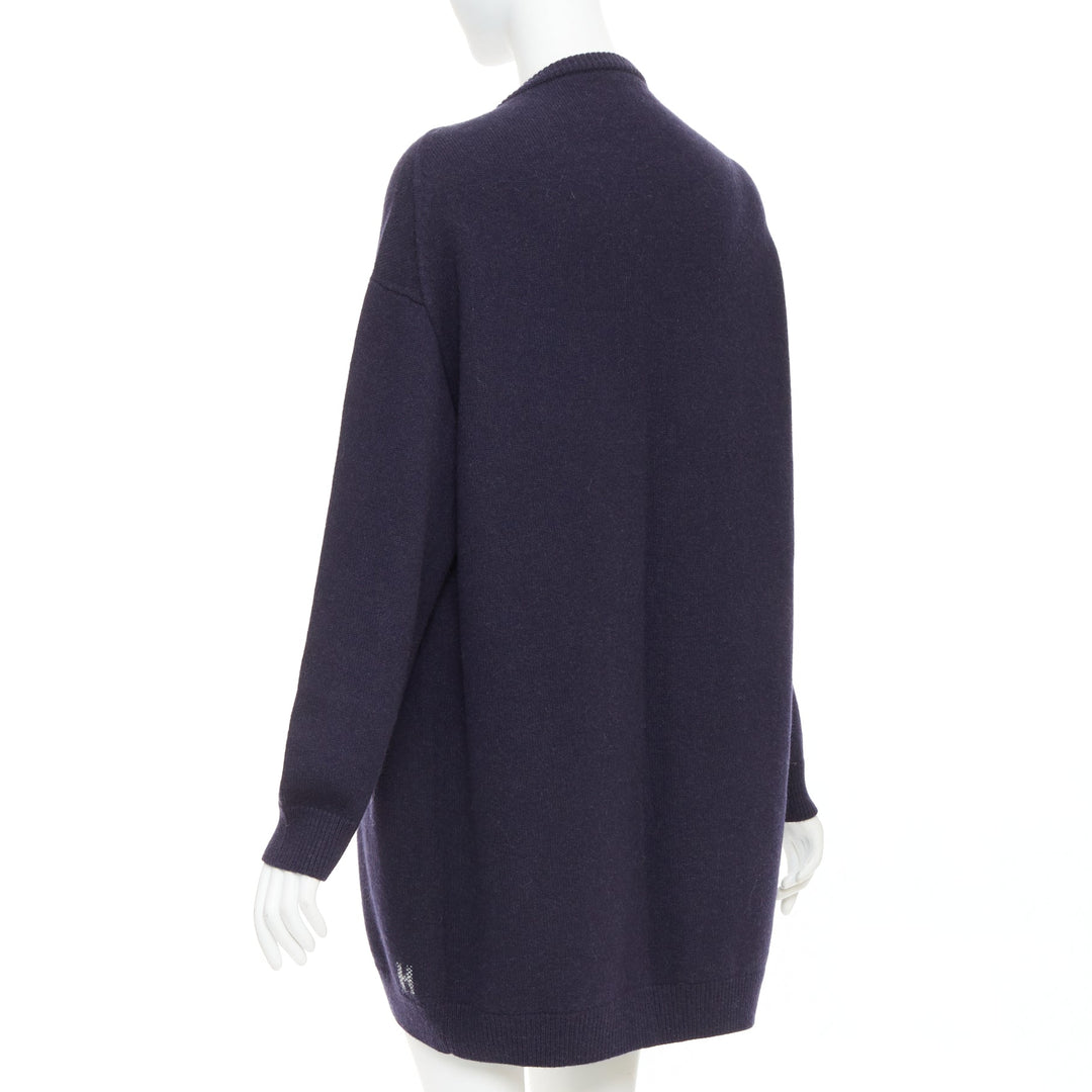HERMES navy virgin wool white striped oversized knitted cardigan sweater FR34 XS