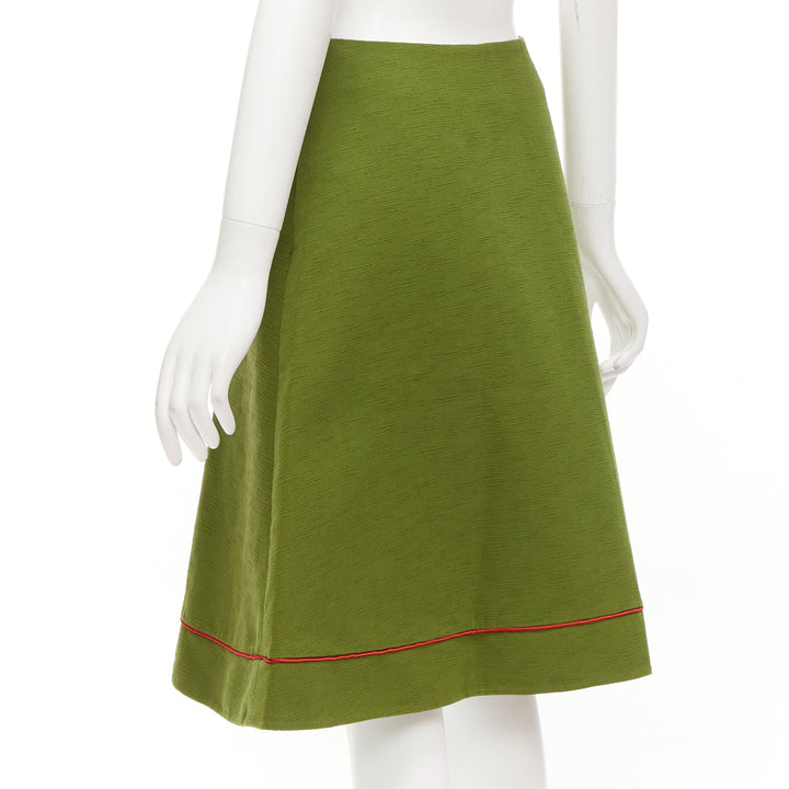rare CHRISTIAN DIOR John Galliano 1999 Communist green pique Aline skirt FR40 L
