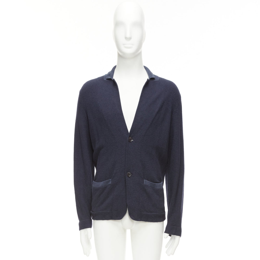 LORO PIANA navy silk cashmere buttoned drop sleeves knit cardigan IT48 M