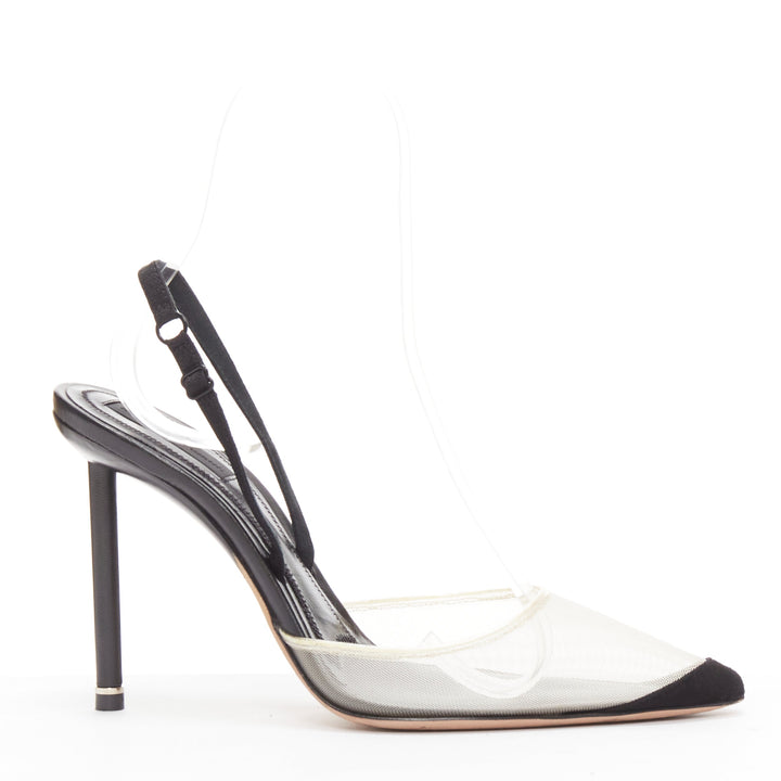 ALEXANDER WANG Alix nude mesh black fabric strap slingback pumps EU36