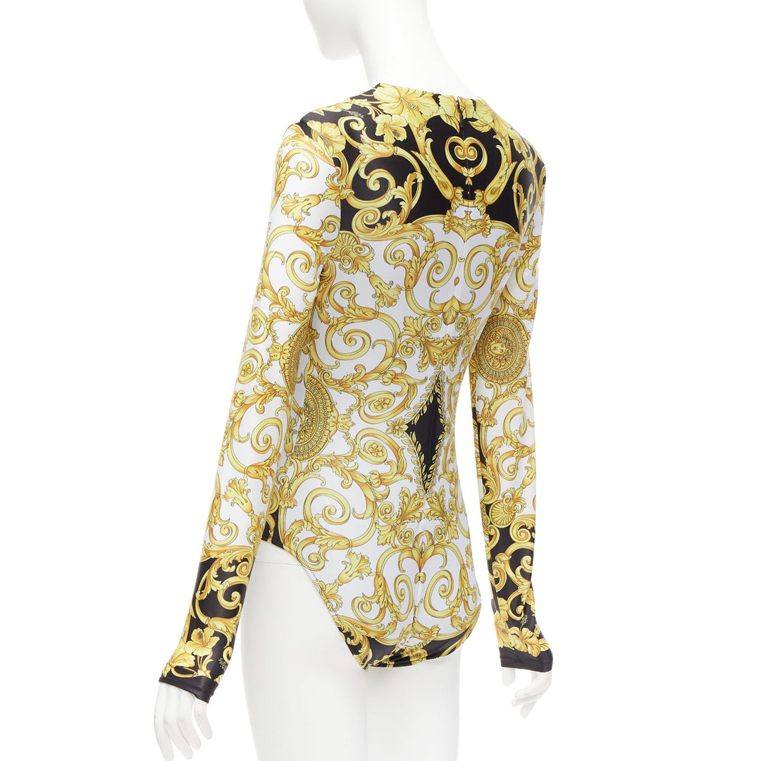 VERSACE 2018 Tribute gold Medusa Barocco long sleeve bodysuit top IT38 XS