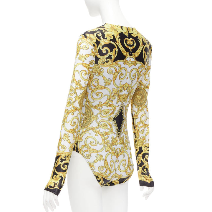 VERSACE 2018 Tribute gold Medusa Barocco long sleeve bodysuit top IT38 XS