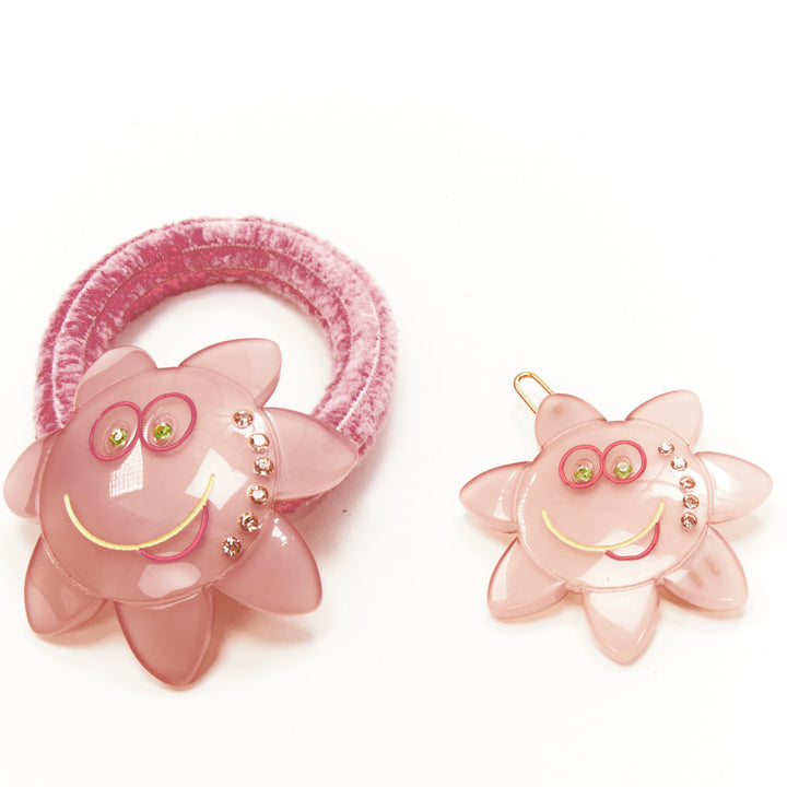 CHIC & MODE Alexandre Zouari pink crystal smiley flower acrylic hair tie clip X2