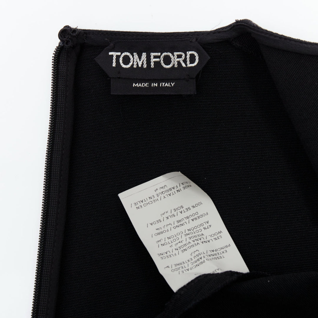 TOM FORD black virgin wool cotton fringe trim crop sleeved fitted top IT36 XXS