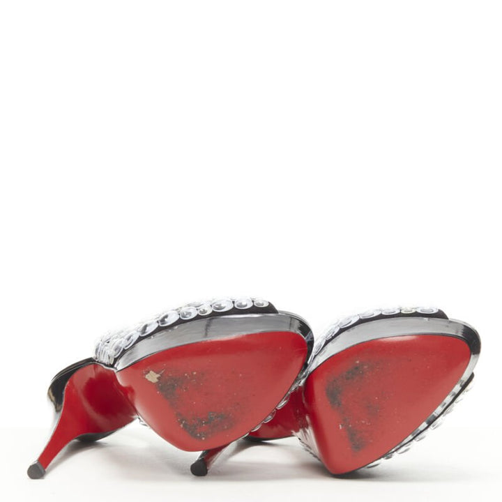 CHRISTIAN LOUBOUTIN Deja Vu 150 black patent eyeball peeptoe sling platform EU36