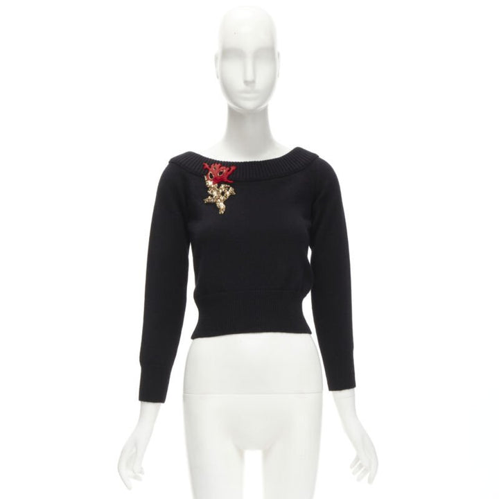 ALEXANDER MCQUEEN 2021 cashmere black coral crystal embroidery sweater S